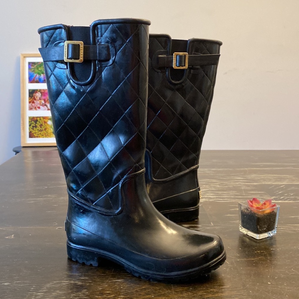 SPERRY | Black rubber pull on tall rain boots waterproof women’s 6